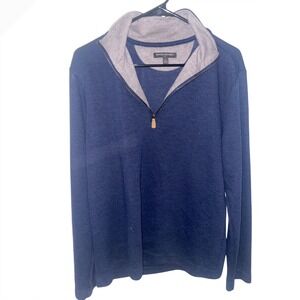 Banana Republic Mens Quarter Zip Pullover Sweater Navy Blue Gray Size L